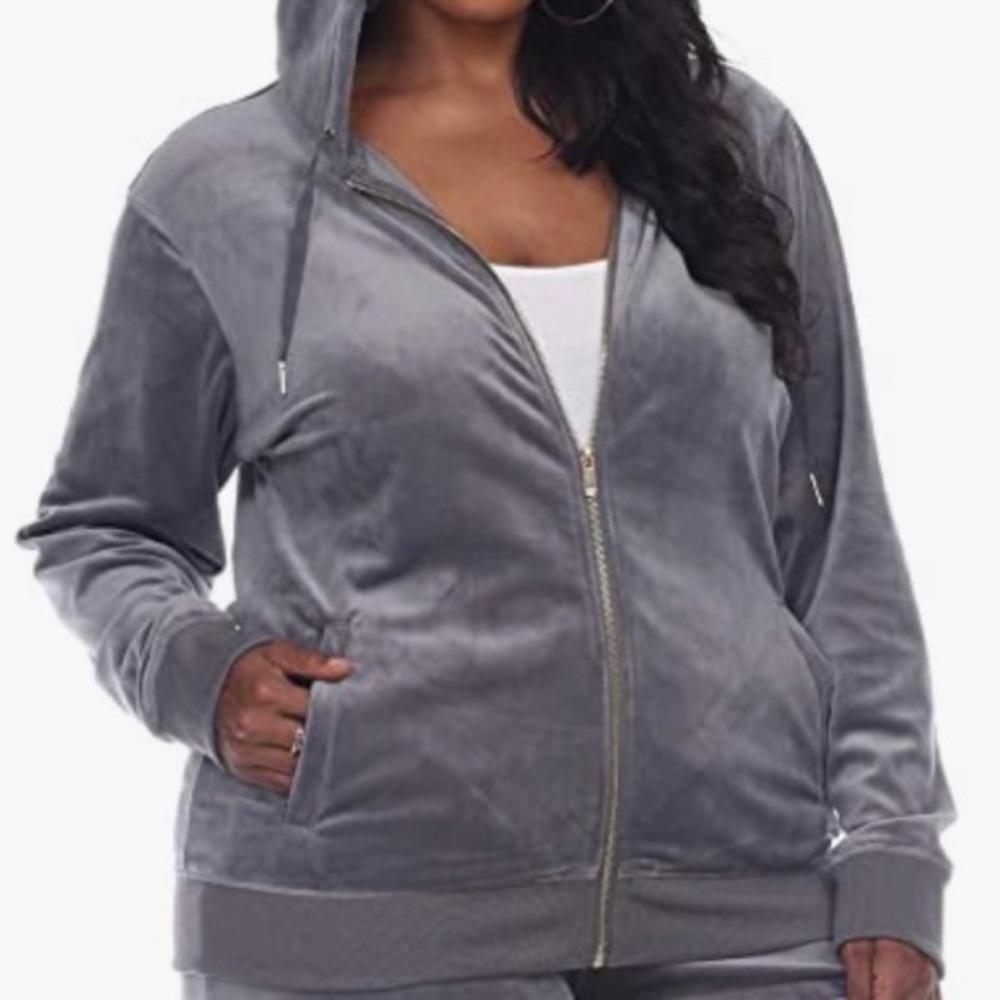 White Mark Plus Size Soft Velour Zip Up Hoodie Jacket - Charcoal‌‌‌‌‌‌‌‌‌‌‌‌